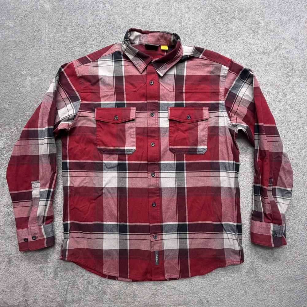 Cabela's Shirt Mens Large‎ Red Plaid Flannel Button Front Long Sleeve Casual